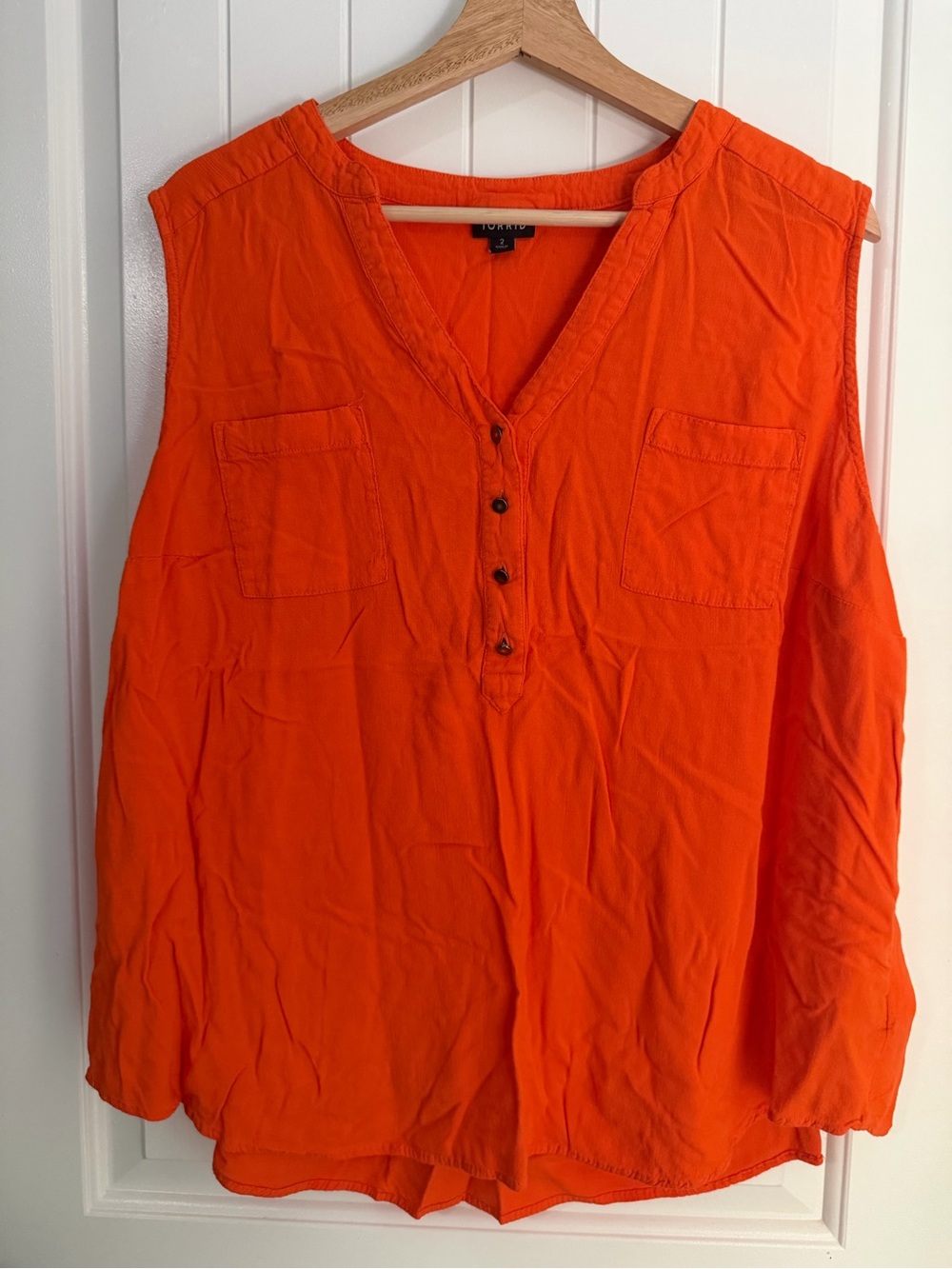 torrid Bright Orange Sleeveless V-Neck Button Tank